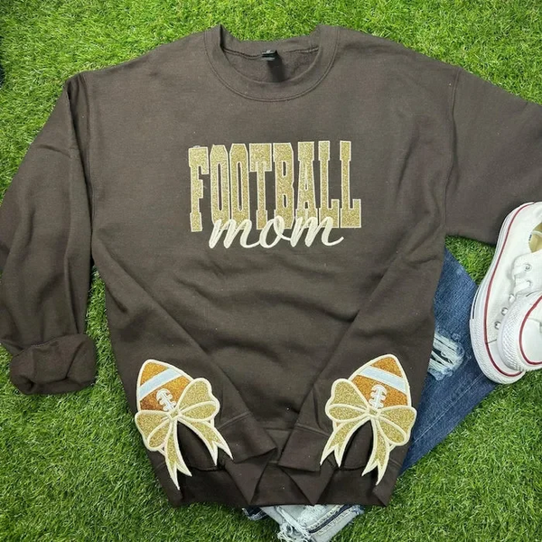Bow Sport Mom Glitter Embroidery T-Shirt, Sweatshirt
