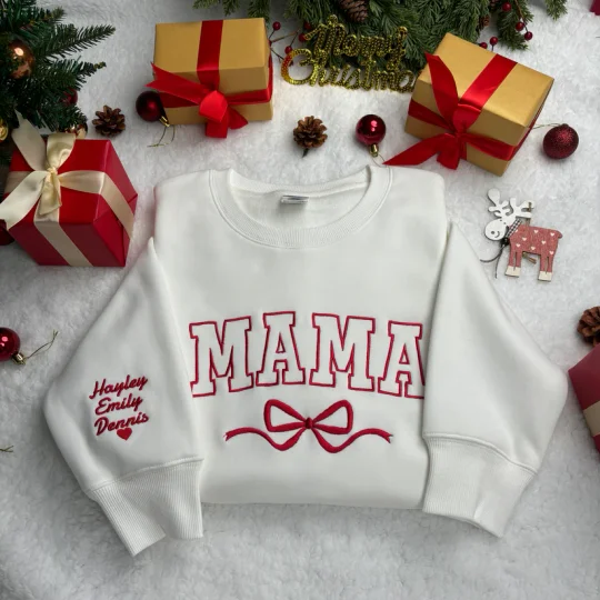 Personalized Custom Bow Mama Embroidered Sweatshirt - Gift for Mom, Mother's Day Gift