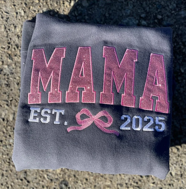 Custom Center Bow Embroidered Sweatshirt, Mama Sweatshirt
