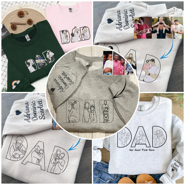 Custom Photo Embroidered Sweatshirt – Personalized Dad, Papa, or Nickname Sweatshirt
