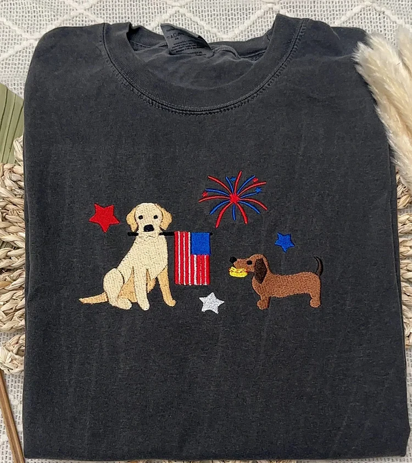Fourth of July Custom Dog Embroidered T-shirt Sweatshirt, 4th of July Embroidered Shirt