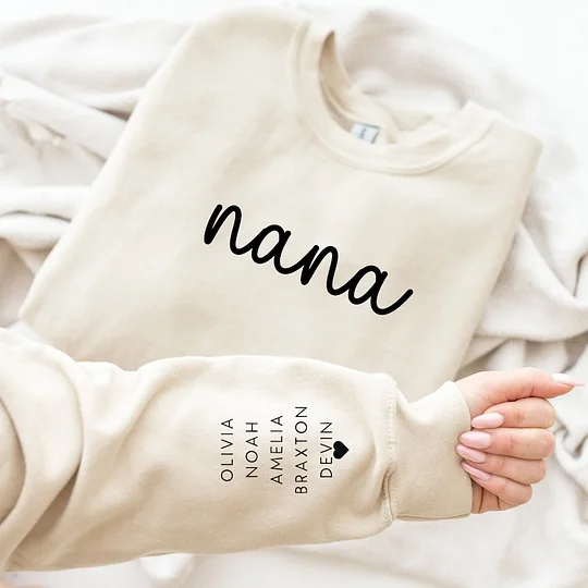 Nana EMBROIDERED Sweatshirt with Kid Name on Sleeve, Personalized Nana Sweatshirt, Minimalist Nana, Gifts for Nana, Nana Birthday Gift, Nana