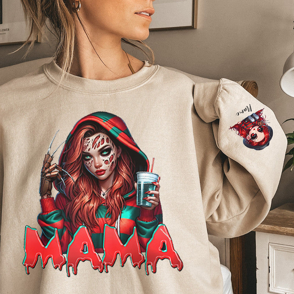 Custom Halloween MAMA Sweatshirt with Kid's Names on the Sleeve