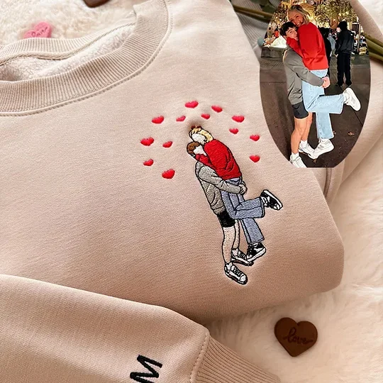 Custom Embroidered Portrait Sweatshirt from Photo • Valentine’s Day Gift