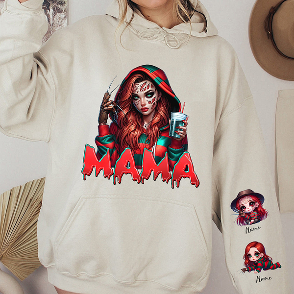 Custom Halloween MAMA Sweatshirt with Kid's Names on the Sleeve
