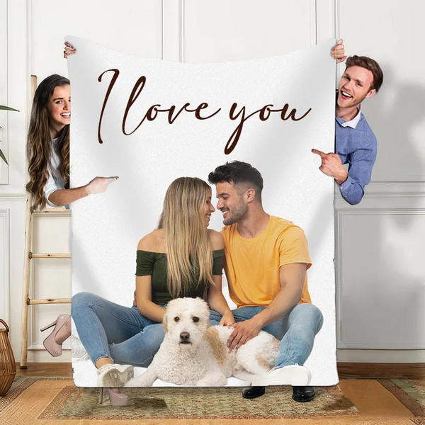 Personalized Photo Blanket with Text, Custom Pet Photo Blanket For Family Couple