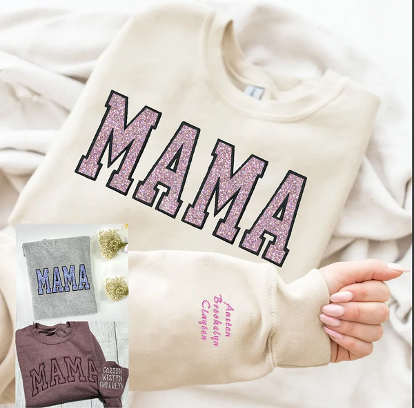 💖🔥Glitter MAMA Embroidered Crewneck Sweatshirt