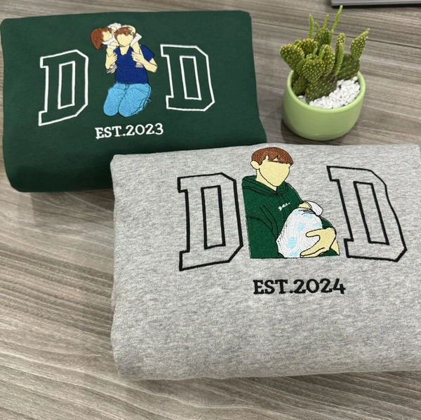 Custom Embroidered DAD Portrait Sweatshirt From Picture, Unique Fathers Day Gifts