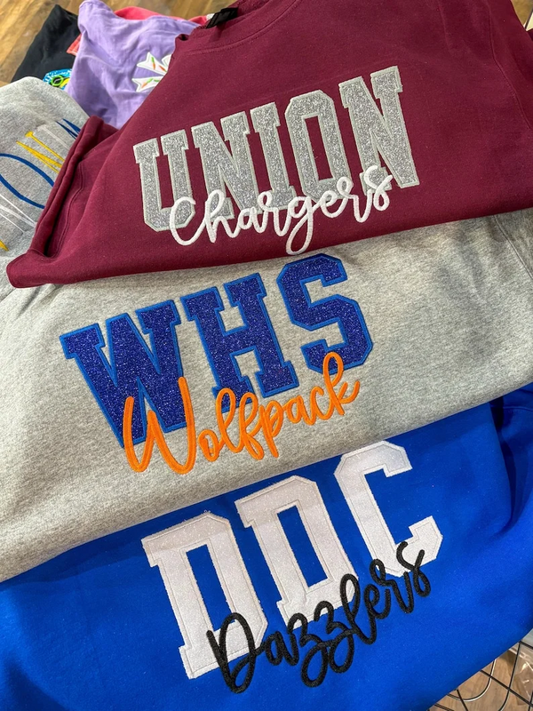 Custom glitter school mascot sweatshirt- unisex sizing