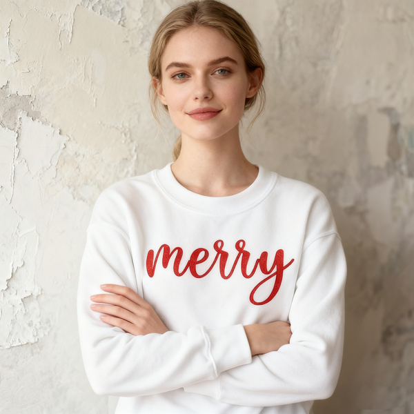 Merry Embroidered Christmas Crewneck Sweatshirt