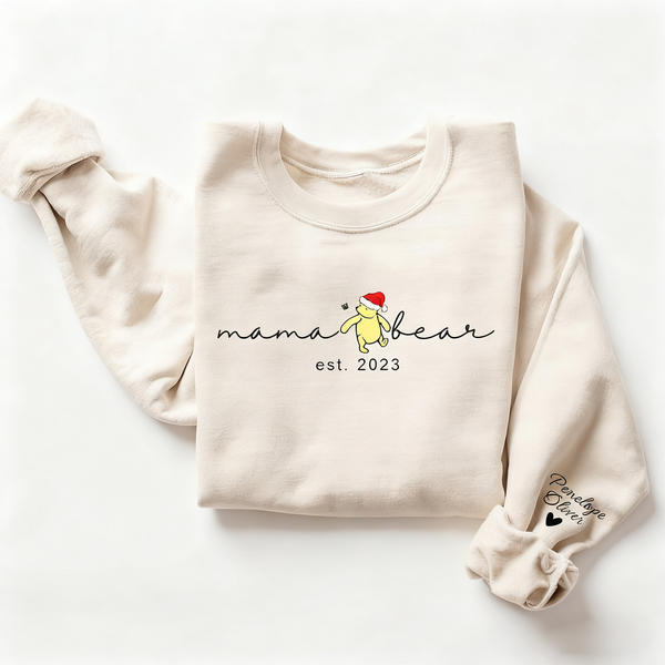 Christmas Mama Bear-Custom Mama Sweatshirt with Kids Names On Sleeve