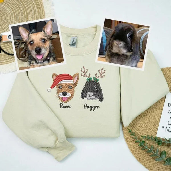 Custom Embroidered Pet Portrait Christmas Jumper Sweatshirt