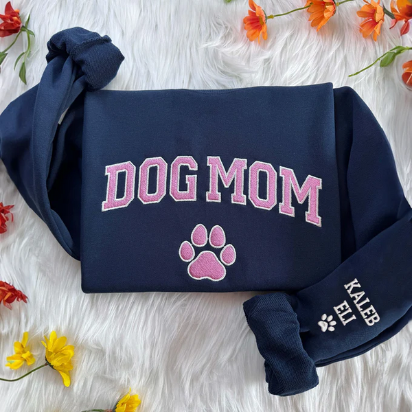 Custom Dog Mom Sweatshirt, Embroidered Dog Lover Sweater, Embroidery Dog Owner Gift Sweatshirt