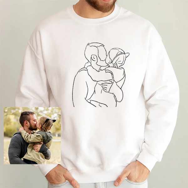 Family Personalized Custom Line Embroidered Sweatshirt - Father's Day, Gift For Dad, Grandpa