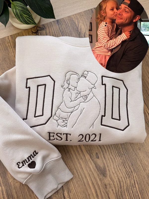 Personalized Photo Outline Embroidered DAD Sweatshirt Father's Day Gift