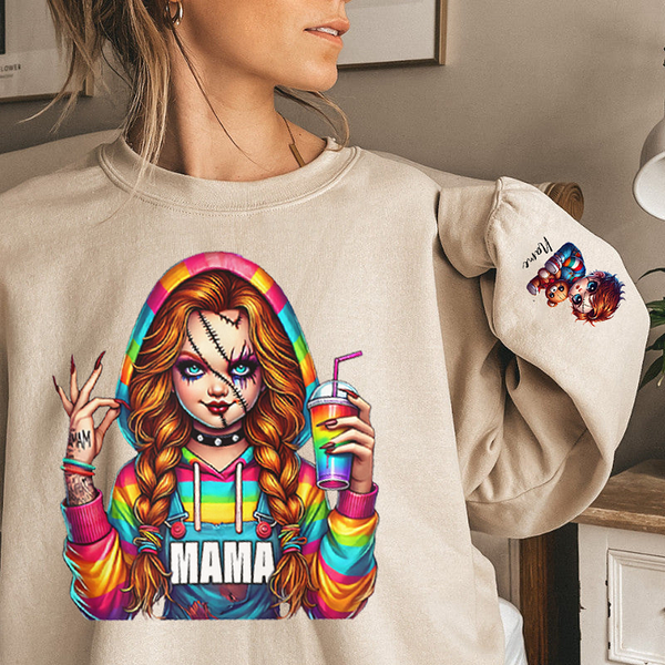 Custom Halloween MAMA Sweatshirt with Kid's Names on the Sleeve