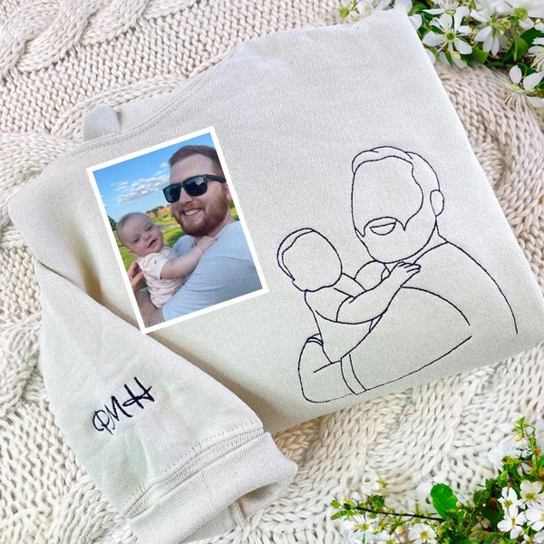 Embroidered Portrait Sweatshirt From Picture, Dad and Son and Daughter Portrait Sweatshirt
