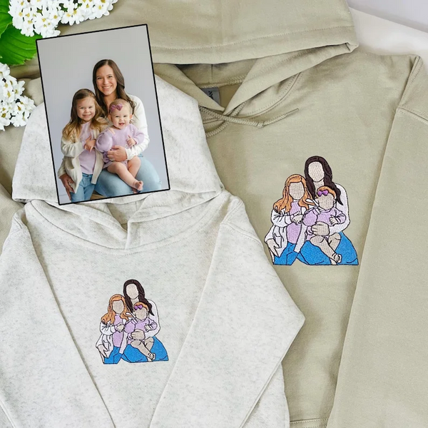 Matching Mama and Mini Embroidered Sweatshirt | Custom Embroidered Portrait From Photo Hoodie