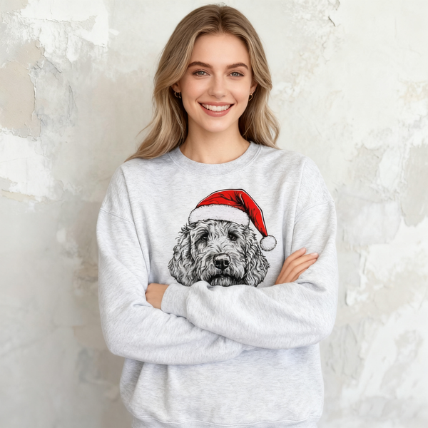 Custom Pet Christmas Sweatshirt - Personalized Dog/Cat Santa Hat Graphic Crewneck