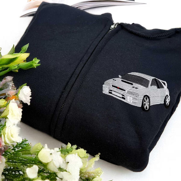 Custom Full-Zip Hoodie Car Using Car Photo - Custom Dad Birthday Full-Zip Hoodie From Daughter - Car Portrait Shirt - Classic Car Gift