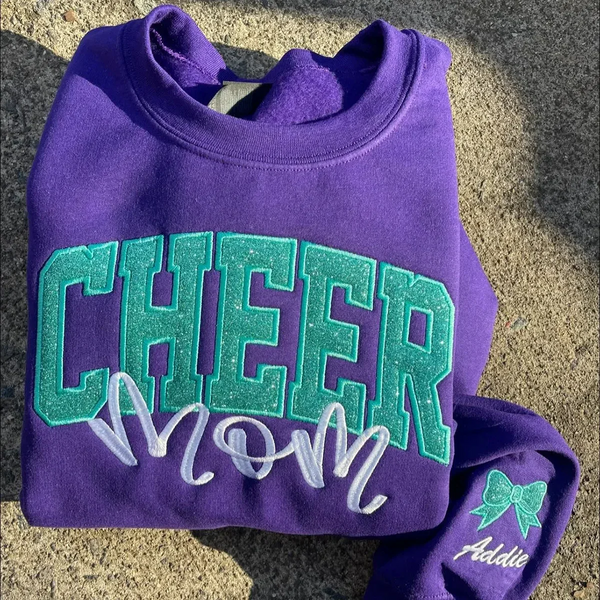 Custom Embroidered Glitter Cheer Mom T-shirt & Sweatshirt, Cheer Mom Gift