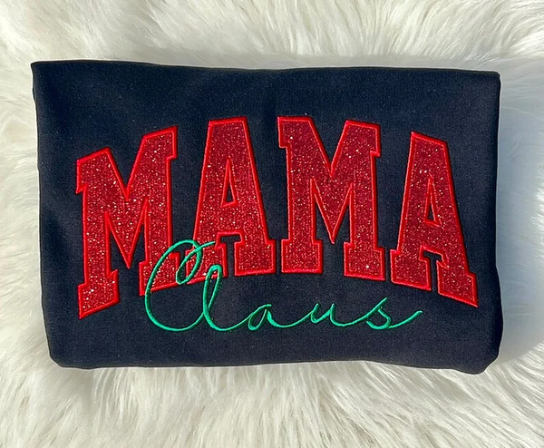 MAMA CLAUSE Glitter Embroidered T-shirt&Sweatshirt