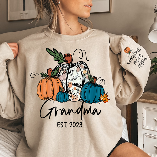 Fall Pumpkin Grandma Est Year And Kids Sweatshirt