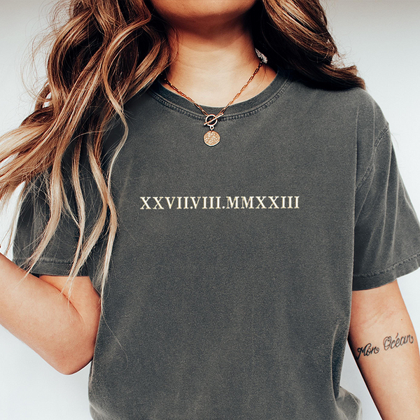 Embroidered Couple T-shirts Gift, Roman Numerals Embroidered On The Chest, Valentine's Day Gifts, Anniversary Gift