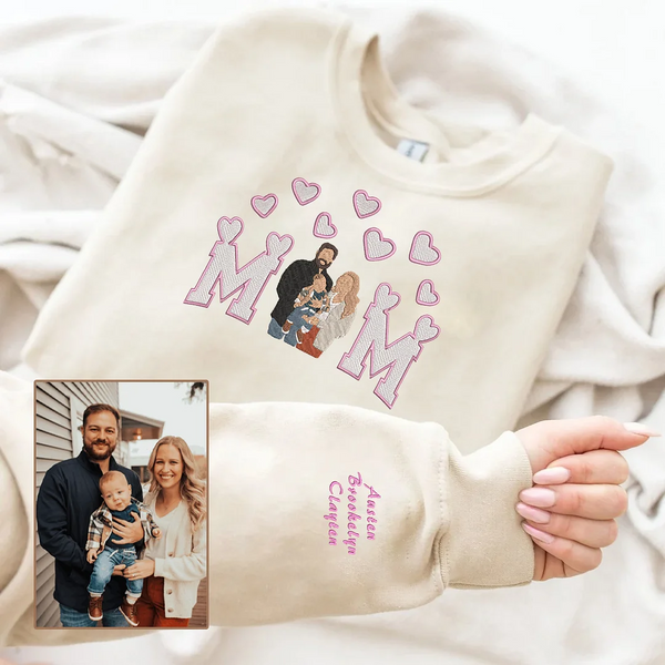 Mother's Day Personalized Embroidered Family Photo Hoodie Sweatshirt T-Shirt-Gift For Mom,Dad