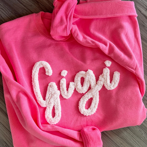 Custom Embroidered Gigi Chenille Yarn Sweatshirt, Christmas Gift For Mom