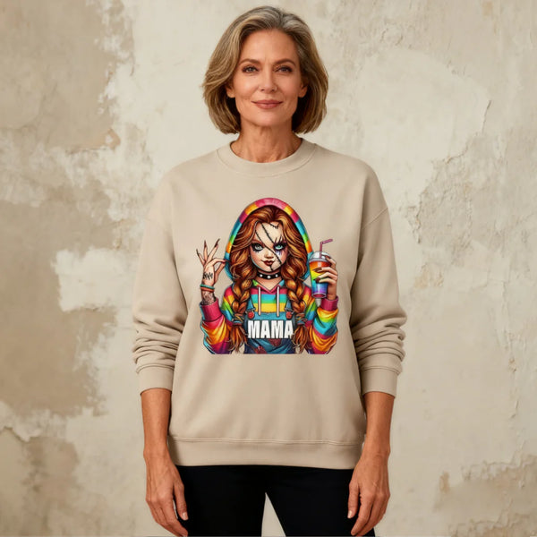 Custom Horror MAMA Sweatshirt with Kid's Names on the Sleeve