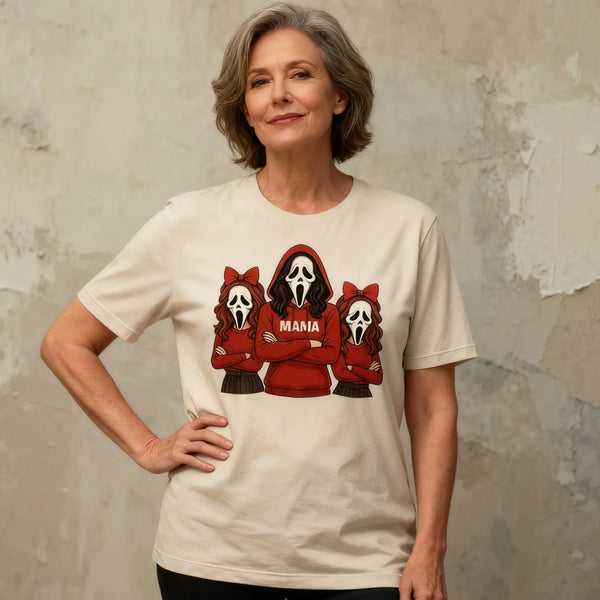 Custom Horror Mama Sweatshirt with Two Girls, Halloween Mom & Daughters Matching Shirt