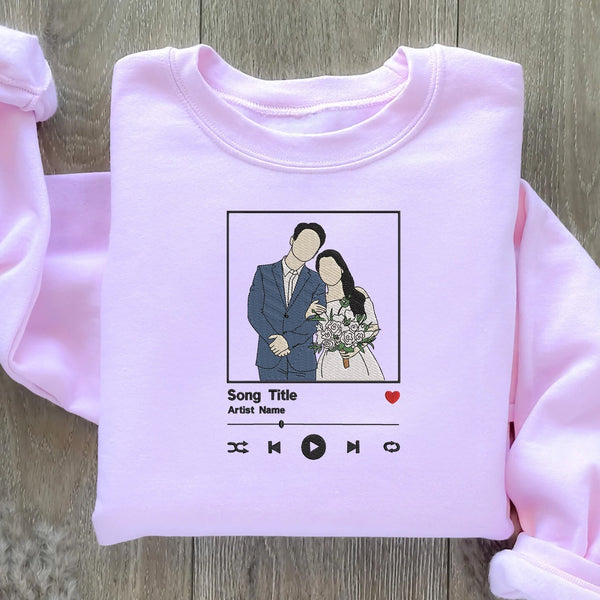 Custom Embroidered Song Album Cover Sweatshirt, Custom Embroidered Portrait from Photo Sweatshirt, Couple Portrait