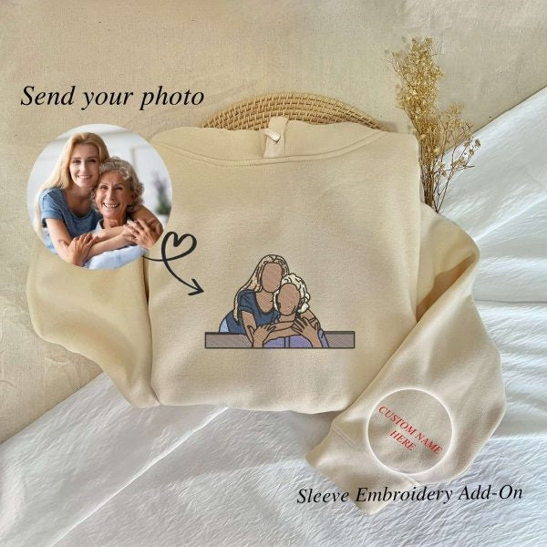 Custom Mama & Daughter Portrait Embroidered Crewneck