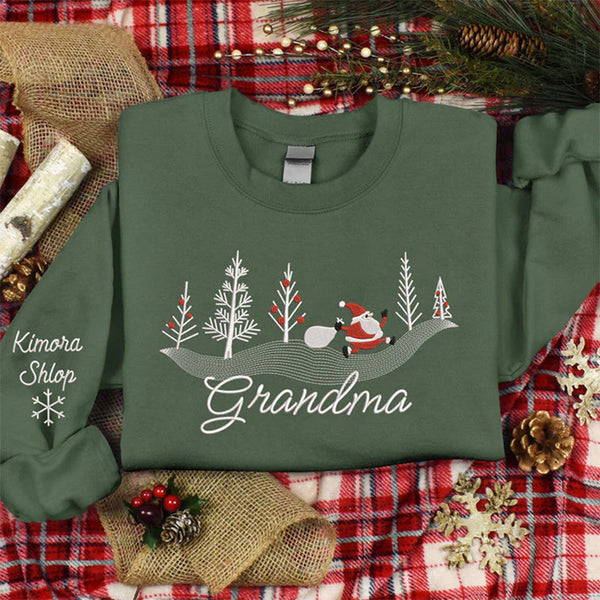 Custom Grandma Embroidered Christmas Jumper Cute Xmas Sweatshirt