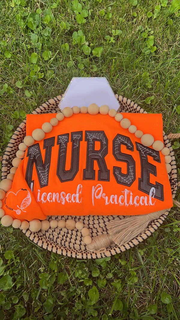 Custom Glitter Halloween Embroidered Nurse Crewneck - Gift To Nurse