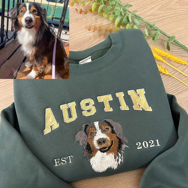 Personalized Embroidered Pet Face and Name Est Sweatshirt for Pet Lovers