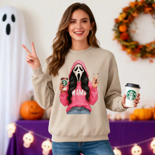 Halloween Cool MAMA Sweatshirt with Kid's Names on the Sleeve