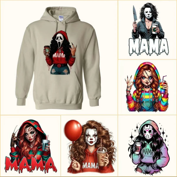 Custom Horror MAMA Sweatshirt with Kid's Names on the Sleeve