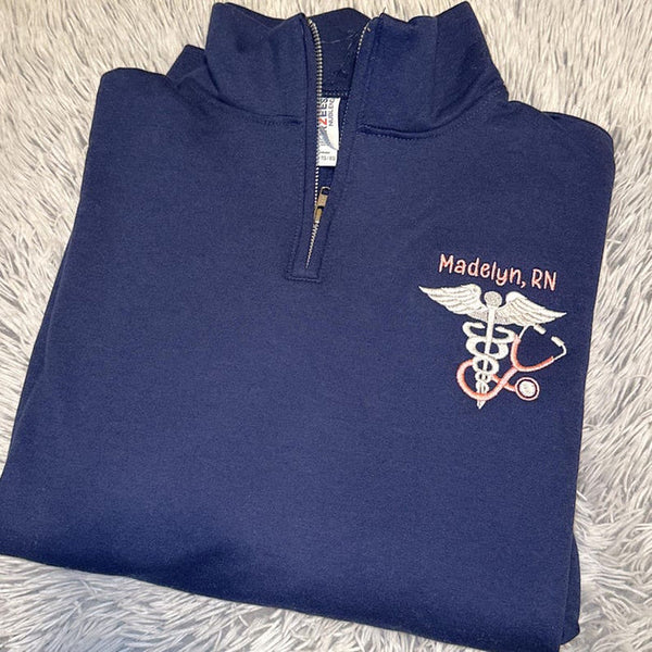 Custom Embroidered Rn 1/4 Quarter Zip Sweatshirt - Gift To Nurse