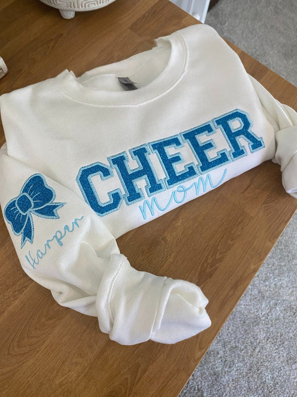 Personalized Embroidered Cheer Mom Glitter Sweatshirt