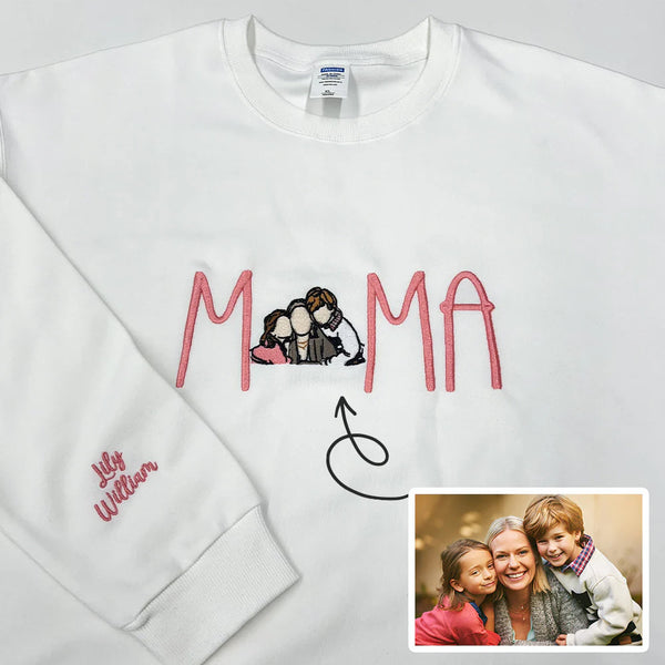 Custom Mama in Family Portrait Photo Full Embroidered Sweatshirt