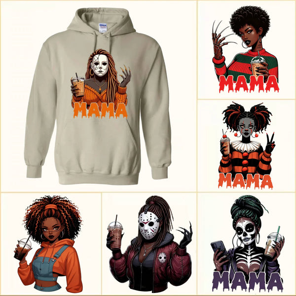 Custom Halloween Black Cool MAMA Sweatshirt with Kid's Names on the Sleeve