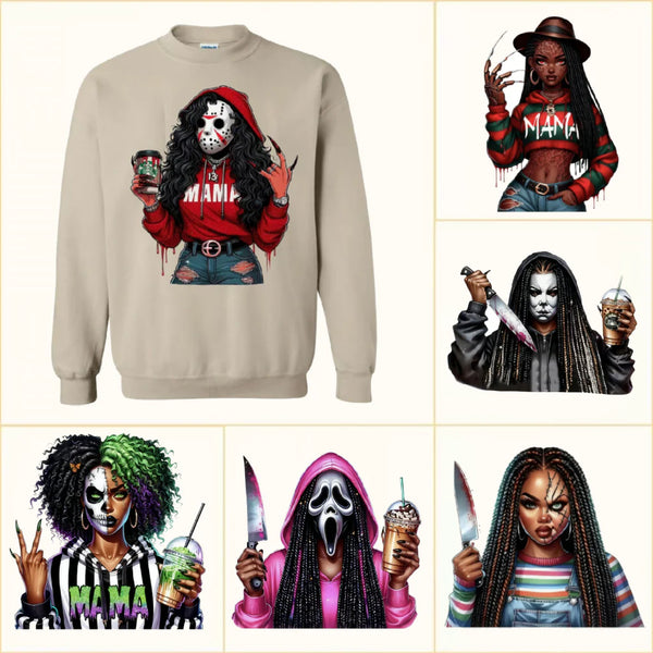 Custom Halloween Spooky Black MAMA Sweatshirt with Kid's Names on the Sleeve