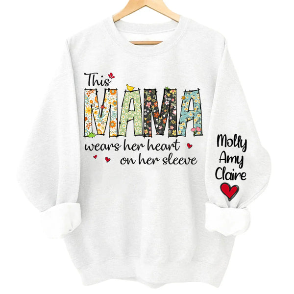 Wears Her Heart On Her Sleeve - Family Personalized Sweatshirt