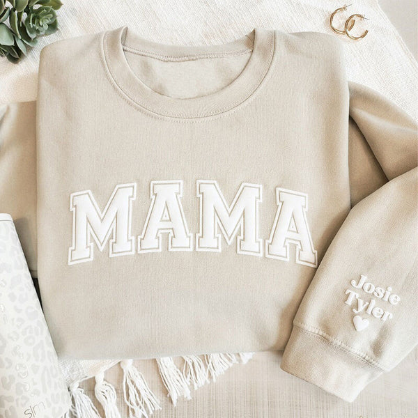 Personalized Sweatshirt Puff Print MAMA Design with Custom Names