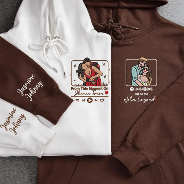 Custom Couple Embroidered Love Song from Photo Hoodie, Couple Valentine Matching Shirts, Couple Anniversary Gift