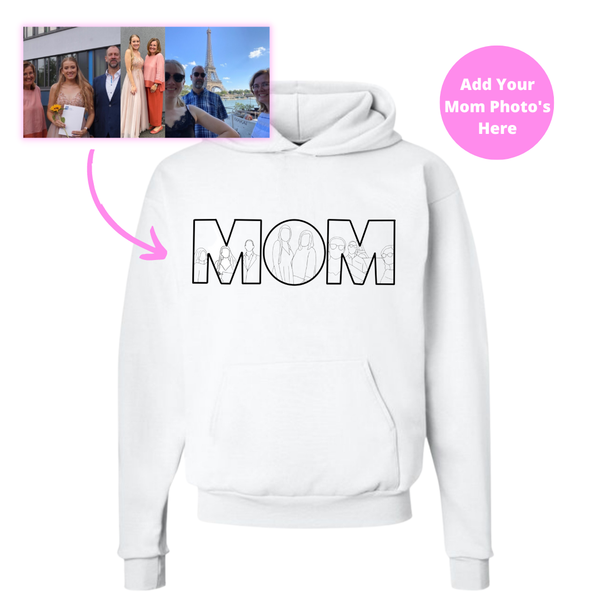 Embroidered Hoodie for Mother's Day- Customize with 'MOM' or 'DAD' - Personalized Sweatshirt with Custom Photo or Portrait Collage