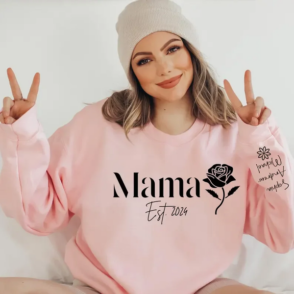 Custom Mama Sweatshirt With Kids Names On Sleeve, Personalized New Mom Hoodie, Cute New Mama Clothing Gifts