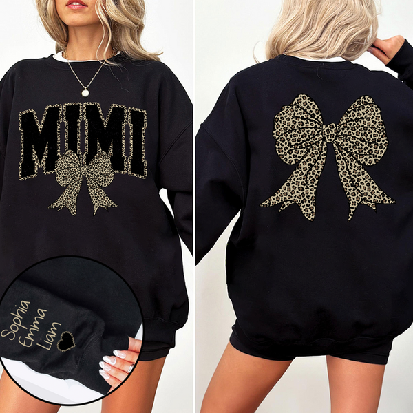 Mimi Leopard Bow Black And Grandkids Sweatshirt